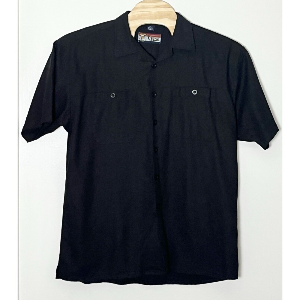 Veezo 100% Linen Shirt Men's 2XL Black Safari Summer Vintage